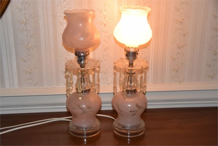Pair Vintage Table Lamps With Glass Prisms and Shades