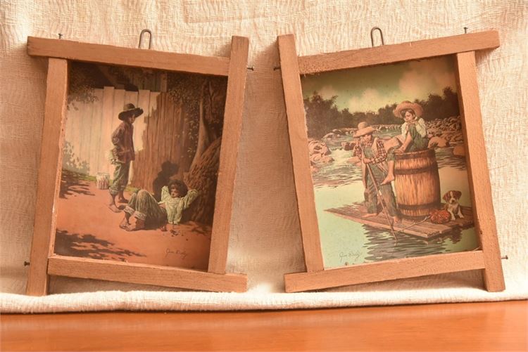 Pair Huck Finn & Tom Sawyer Prints by Jim Daly! Original Wood Frames