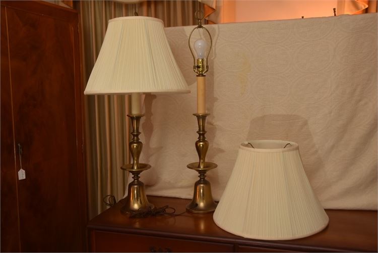 Pair Brass Table Lamps With Shades