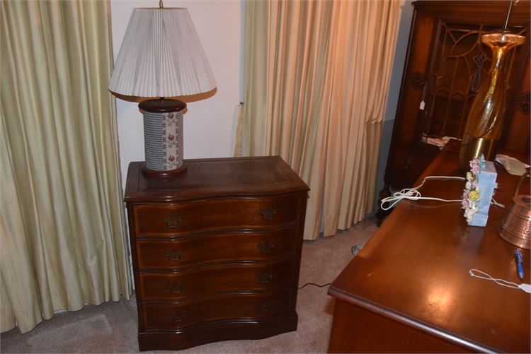 Four Drawer Leather Top Chest and Canister Table Lamp With Shade