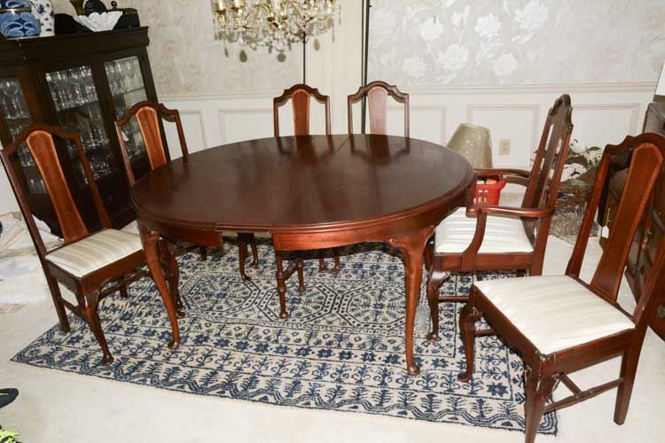 Mahogany Round Dining Table with Six (6) Chairs