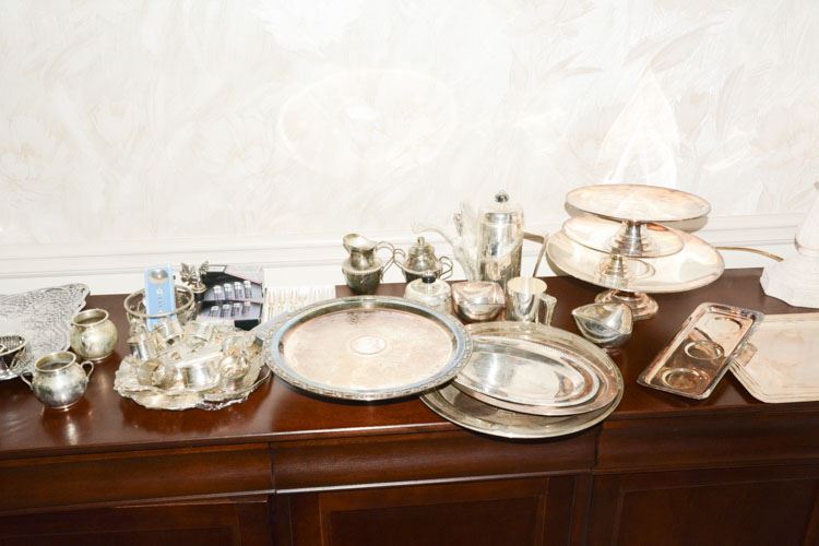 Group of Dinnerware Items in Silvertone.