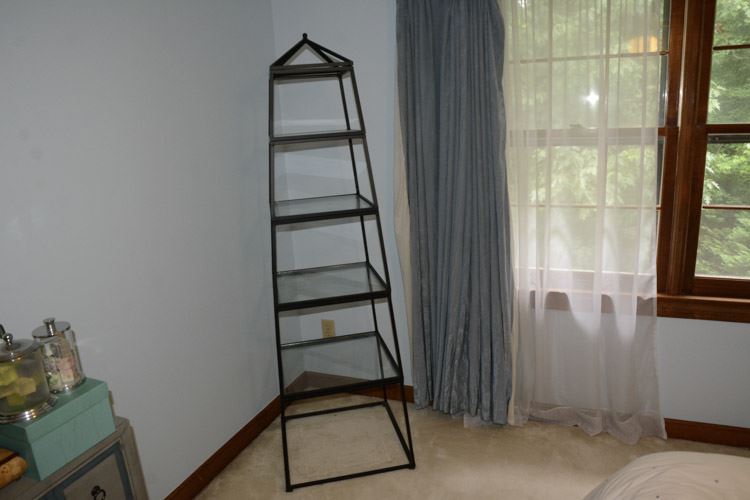 Multi Section Obelisk Form Wrought Iron and Glass Shelf