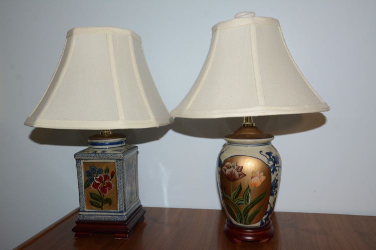 Two Table Lamps with Floral Decoration