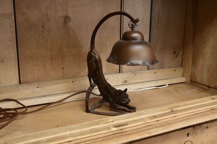 Vintage Brass Stretching Cat Figural Lamp