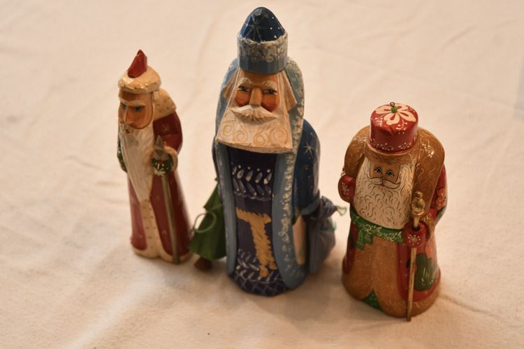 Three Russian Terra Cotta Santa's