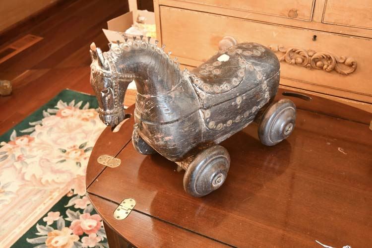 Carved Wooden Horse on Wheels