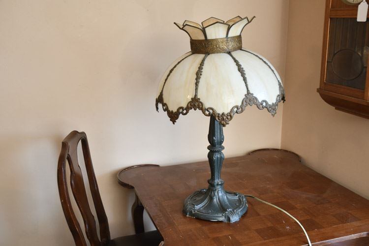 Lamp with White Slag Glass Shade