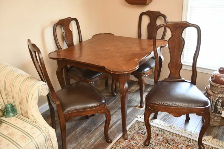 Parquetry Top Game Table and Four Chairs