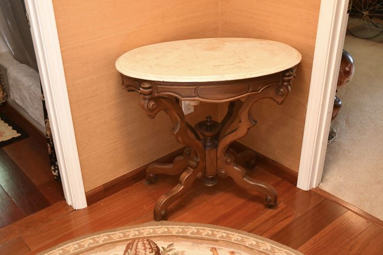 Victorian Oval Marble Top Parlor Table