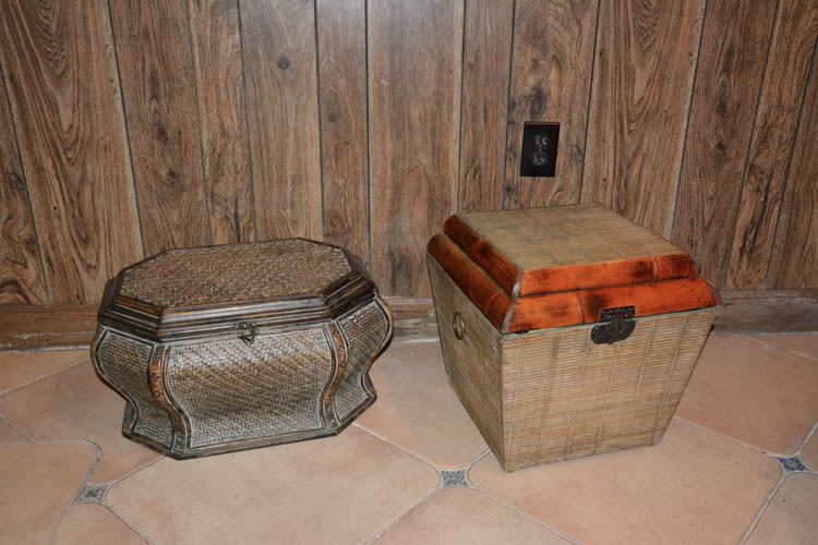 Two Wicker Covered Boxes