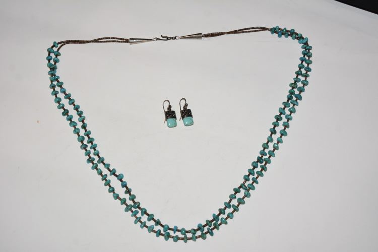 Turquoise Necklace and Earrings set in silver