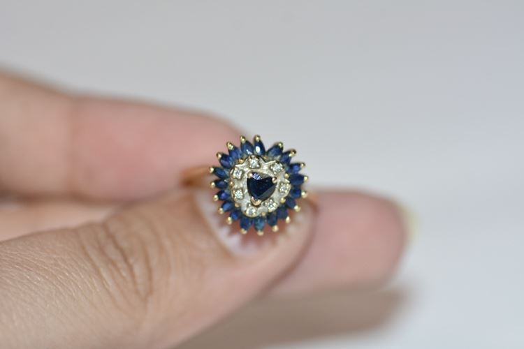14K Sapphire and Diamond Ring Size 7.5  (3.26g total weight)