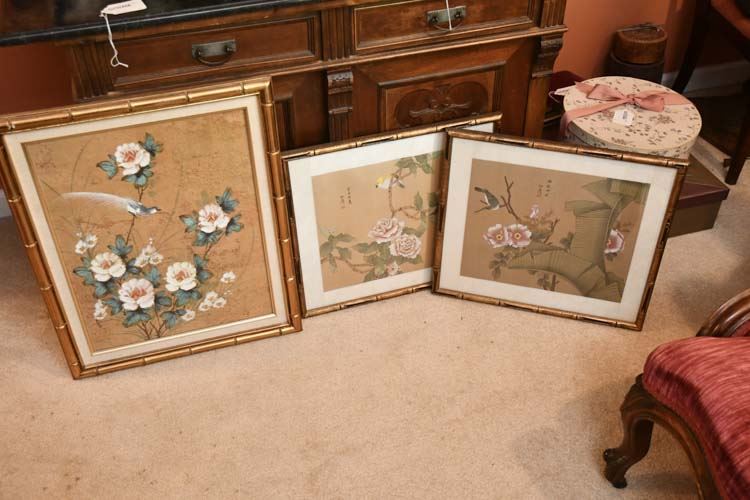 Three (3) Vintage Asian Framed Watercolors