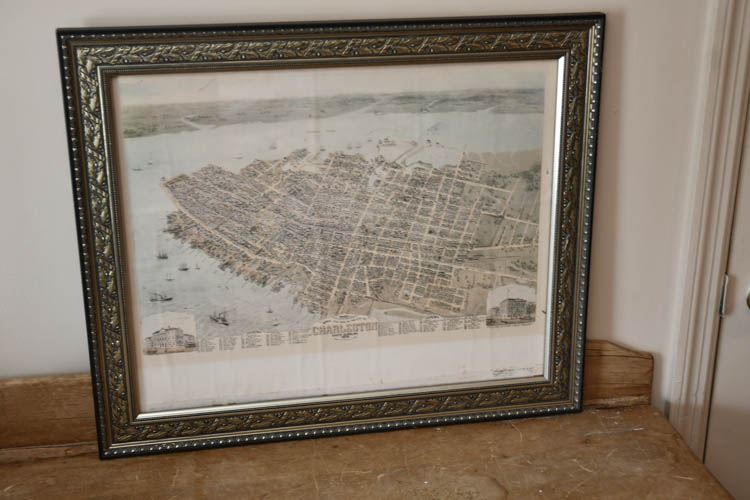 Framed Antique Bird's Eye View Map of Charleston
