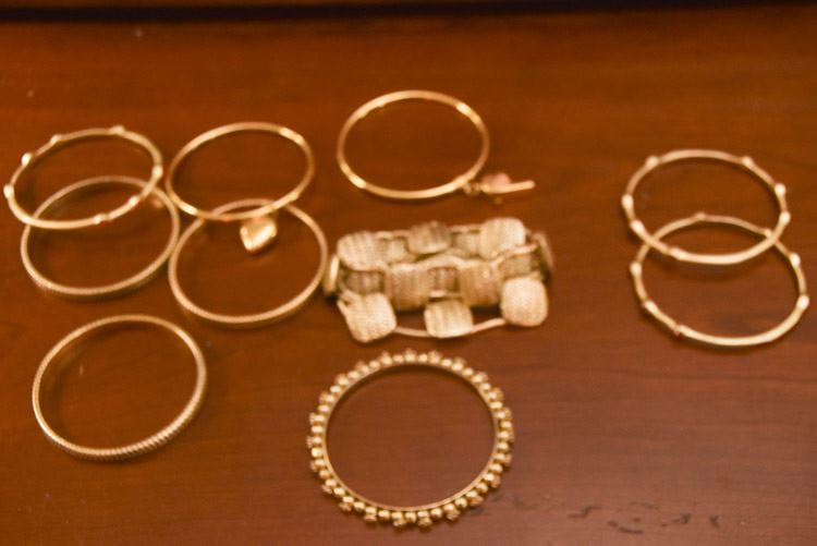 Ten (10) Gold Metal Bangle Bracelets