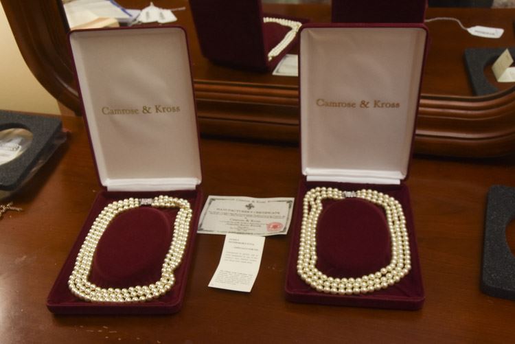 Two Camrose & Kross Jackie Kennedy 3 Strand Faux Pearl Necklaces NIB