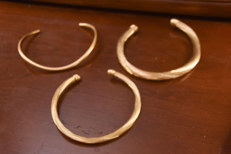 Three Gold Metal Collar Necklaces