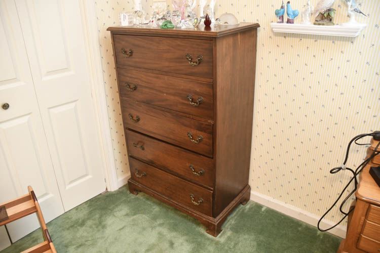 Vintage Mahogany Five Drawer Dresser