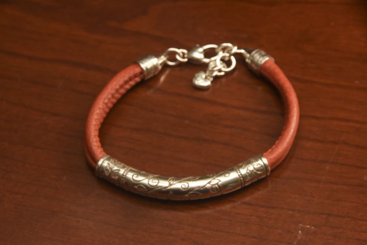 Brighton Silver-Tone Engrave Double Leather Cord Wrap Bracelet