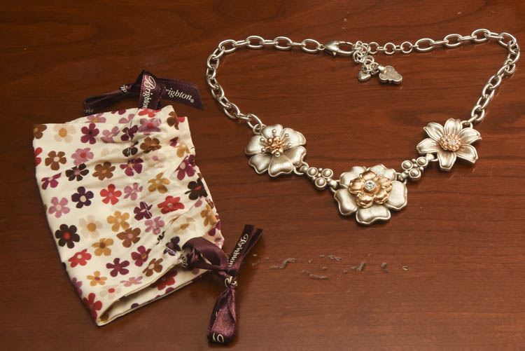 BRIGHTON Retro Garden w/Swarovski Crystals Two Toned Flower Link Bracelet