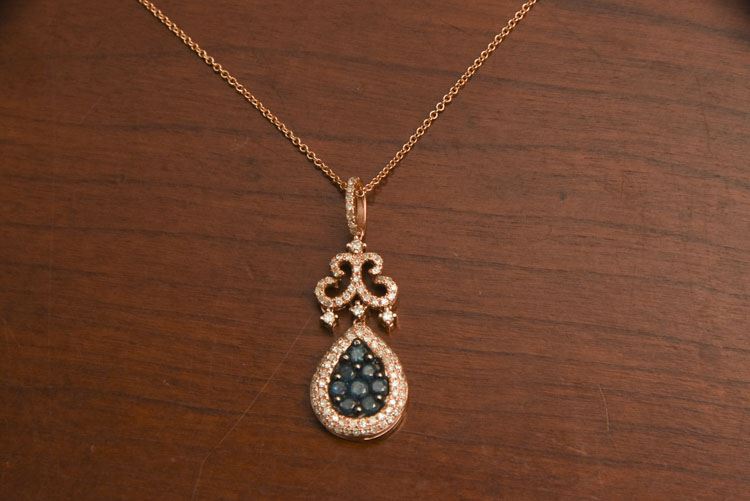 14K Gold Chain with Sapphire and Diamond Pendant 4.25 grams total