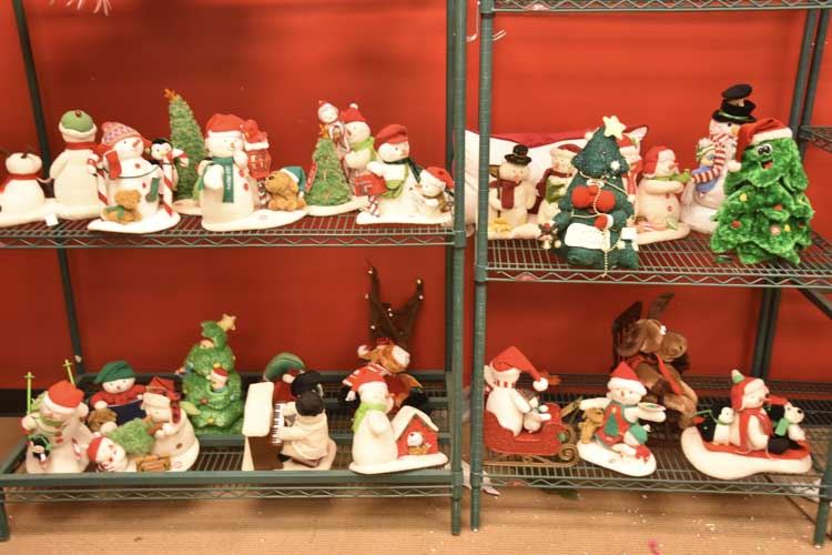 4  Shelves Assorted Christmas Houses and Figures (contents only)