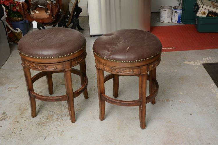 Two (2) Leather Bar Stools