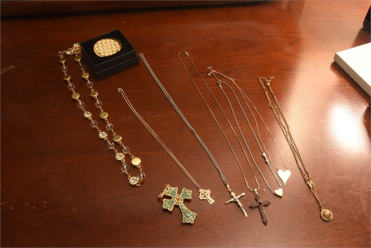 Seven Costume Necklaces Some with Cross Pendants