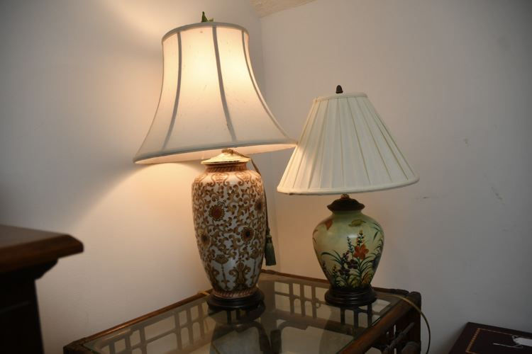 Two Floral Motif Table Lamps