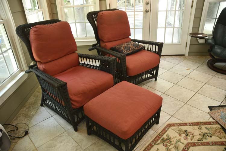 Two Wicker Armchairs with Ottoman