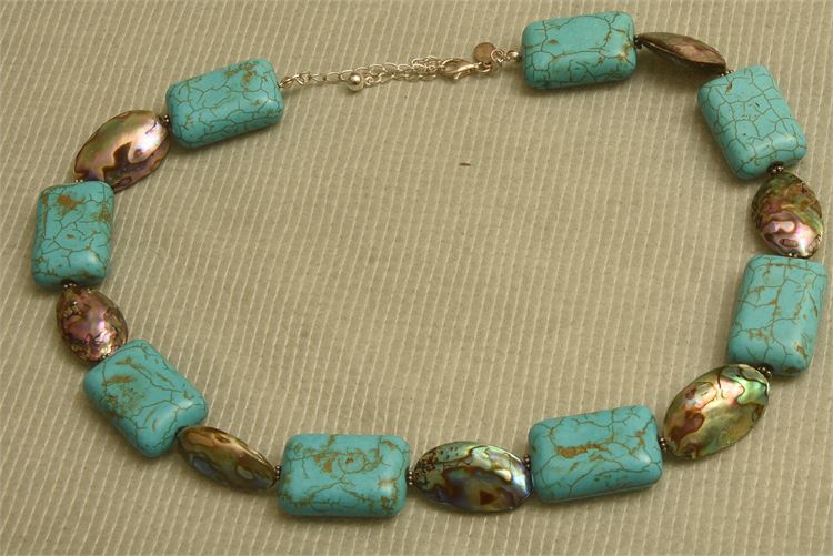 Donna Dressler Turquoise and Pearl Bead Bracelet