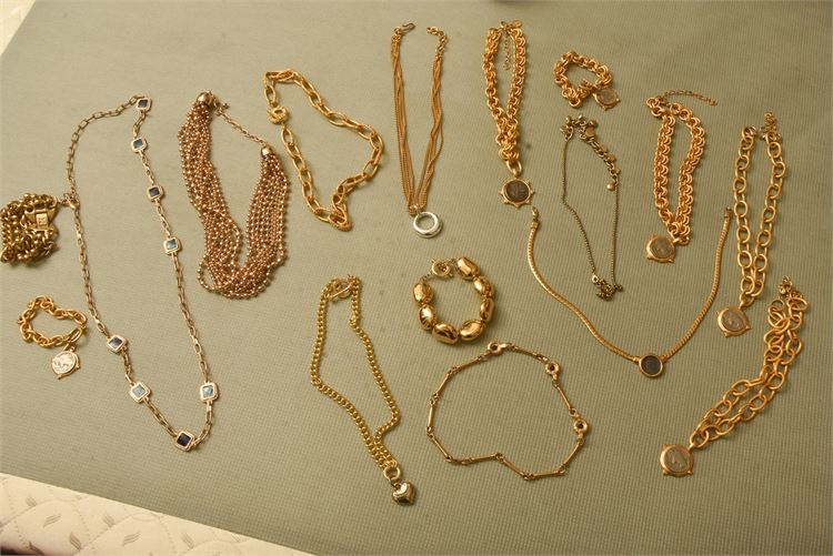 Fourteen Gold Tone Necklaces by Various Makers
