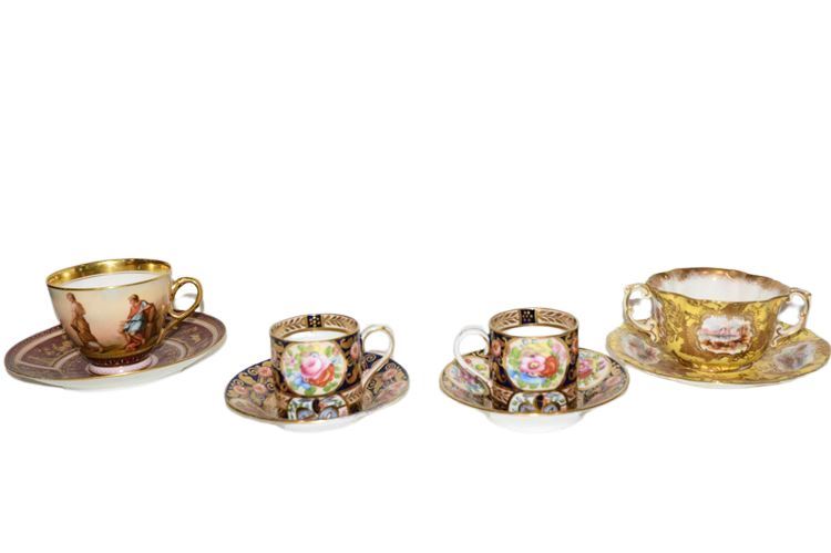 Four (4) Rare Teacups and Saucers