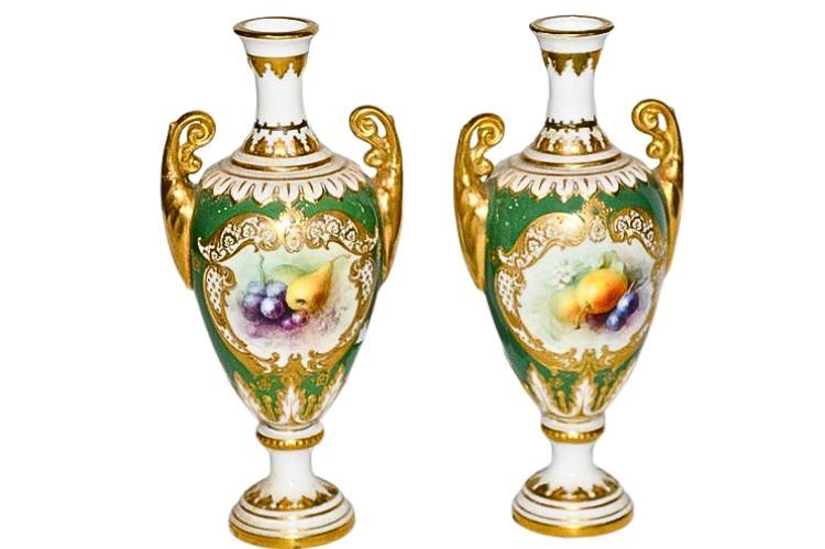 Pair of Edwardian Royal Worcester Hand Painted vases
