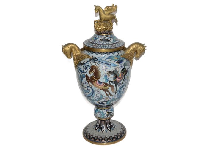 Antique Cloisonne Gilt Bronze Mounted Lidded Vase