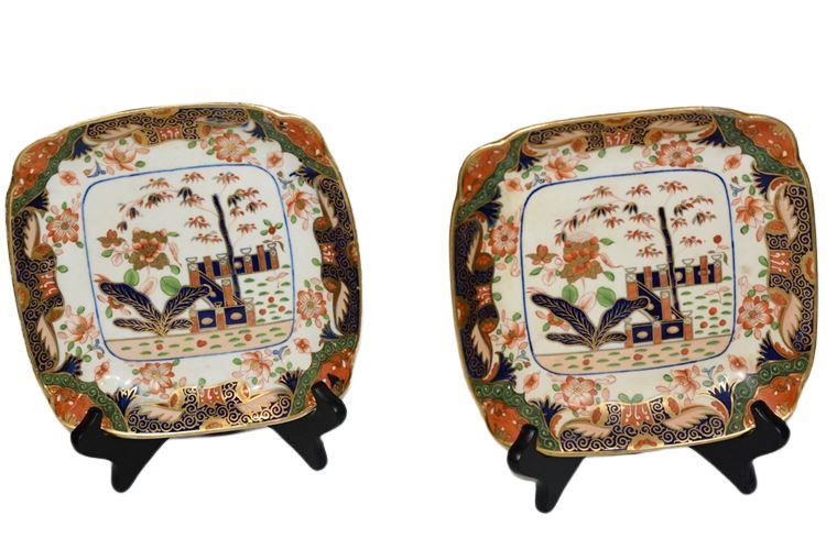 Pair Early 19th century Coalport Porcelain Square Dishes  in Imari Palate