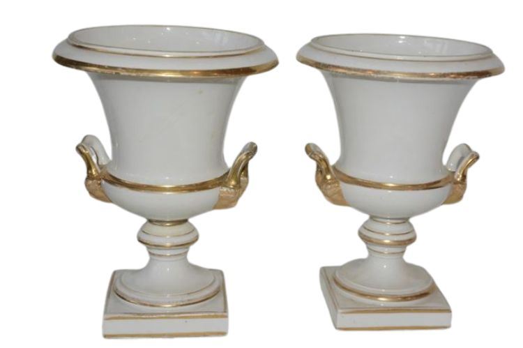 Pair Antique 19th century French Empire Old Paris Porcelain Urns