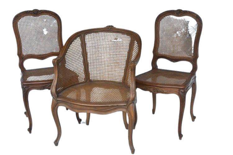 Three (3)  Louis XV Style Provincial Cane Back Chairs