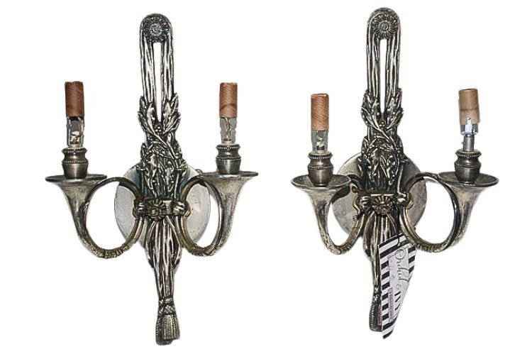 Pair of Silver Plated Two Arm Wall Sconce