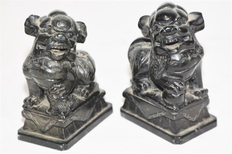 Pair of Carved Stone Chinese Foo Dog Figurines
