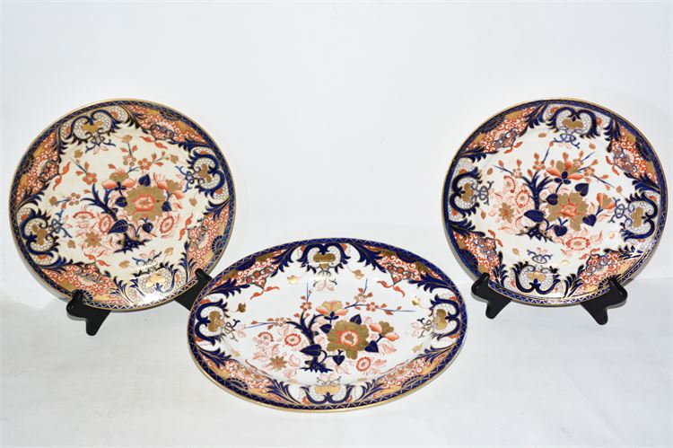 Set of Three (3) Antique Royal Crown Derby Porcelain Imari Dinner Plates