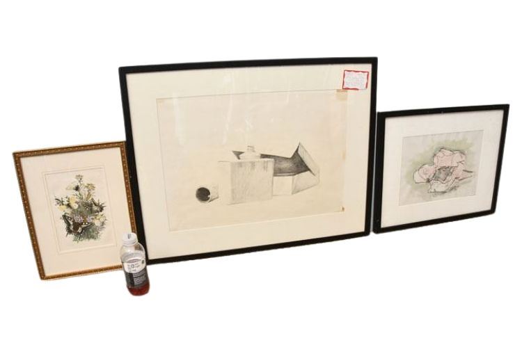 Three (3) Framed Pencil Drawings