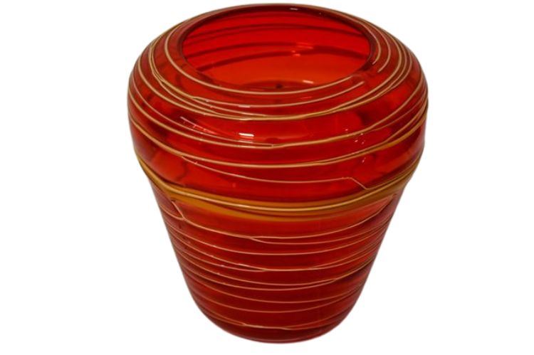 Art Glass Vase Red And Yellow Applies glass ribbing