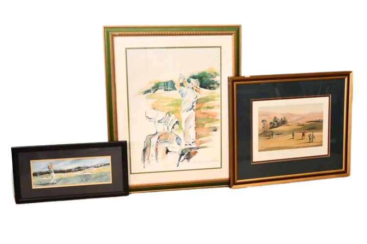 Three (3) Framed Prints and Watercolor One Signed