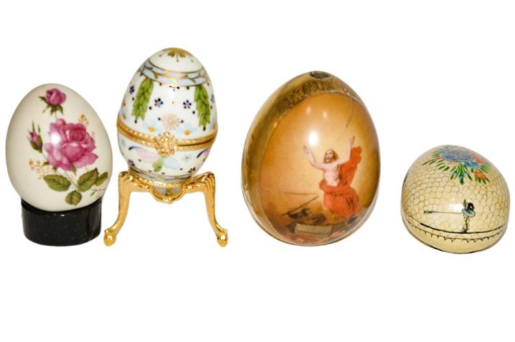 Collection of Vintage Paint Decorated Porcelain and Decorative Eggs