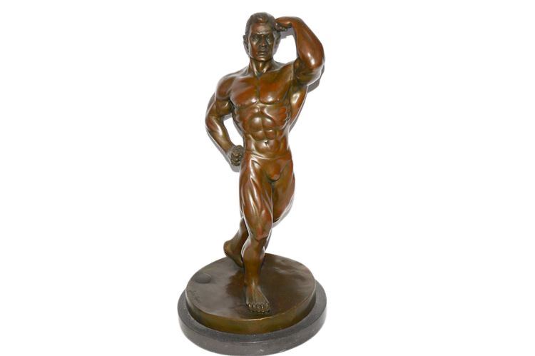 Bronze Male Bodybuilder Sculpture by Jean Patoue