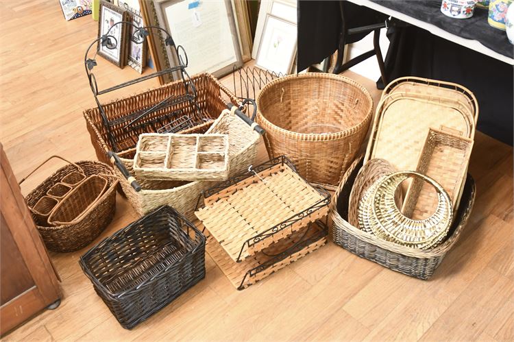 Misc Group of Rattan Baskets and Storage Boxes
