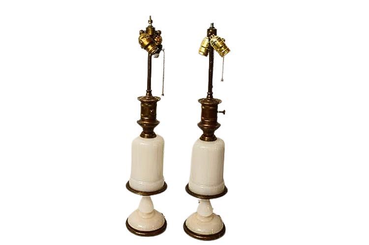 Two (2) Opaline Glass Table Lamps