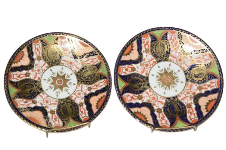 Pair Antique Royal Crown Derby Imari Pattern Plates
